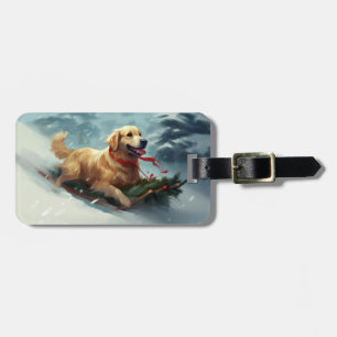 Étiquette À Bagage Golden Retriers Noël neige hiver