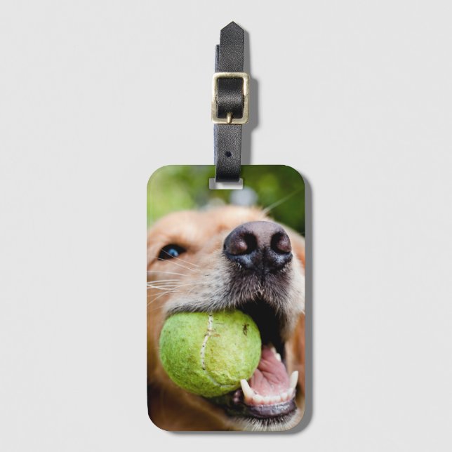 Étiquette À Bagage Golden Retriever Avec Le Bal De Tennis (Devant Vertical)
