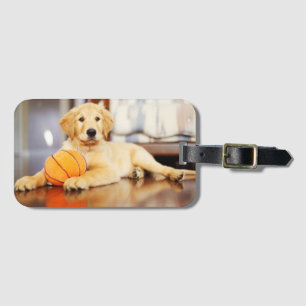 Étiquette À Bagage Golden Retriever avec un jouet de basket