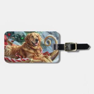 Étiquette À Bagage Golden Retriever Chien Festif de Noël