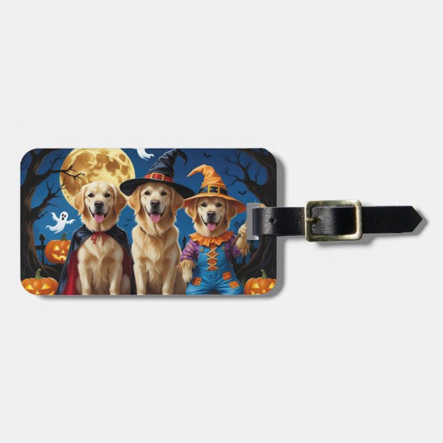 Étiquette À Bagage Golden Retriever Chiens Citrouille Halloween Funny (Devant horizontal)