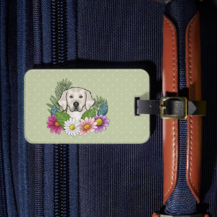 Étiquette À Bagage Golden Retriever Crème Anglaise Fleurs Colorées