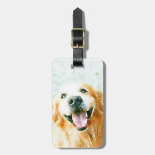 Étiquette À Bagage Golden retriever de sourire dans l'aquarelle