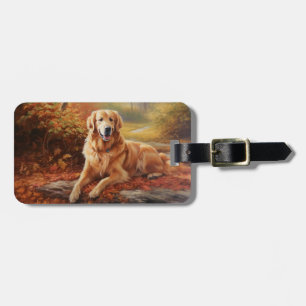 Étiquette À Bagage Golden Retriever en automne Leaves automne Inspire