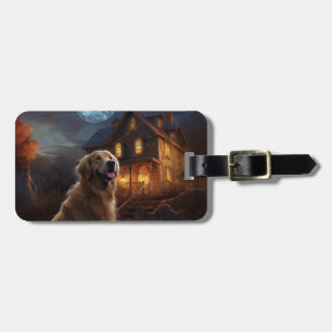 Étiquette À Bagage Golden Retriever Halloween Effrayant