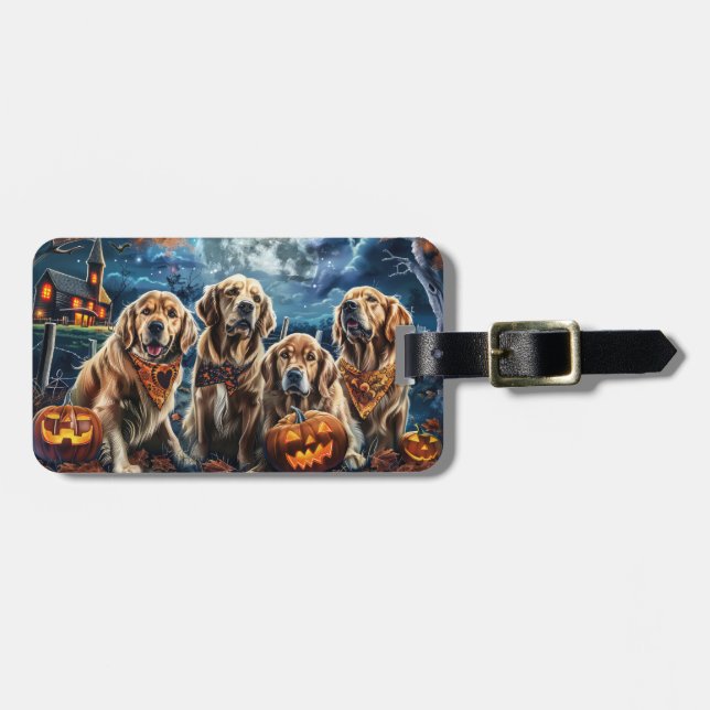 Étiquette À Bagage Golden Retriever Halloween Éffrayant (Devant horizontal)