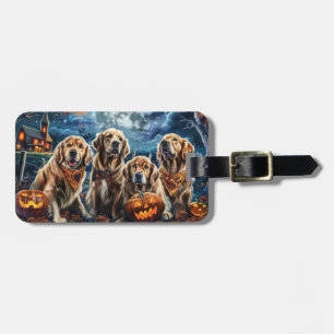 Étiquette À Bagage Golden Retriever Halloween Éffrayant