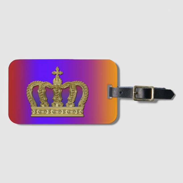 Étiquette À Bagage Golden Royal Crown IV + votre backgr. & idées (Devant Horizontal)