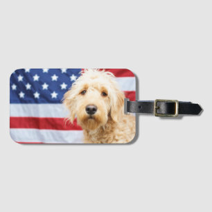 Étiquette À Bagage Goldendoodle avec drapeau américain