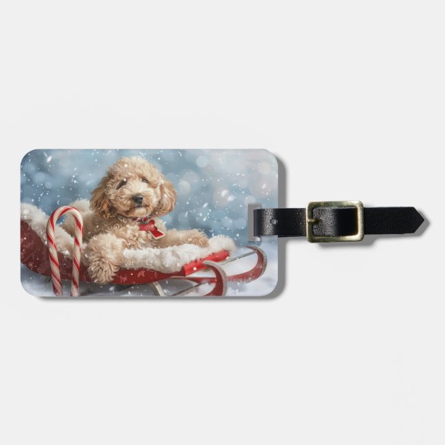 Étiquette À Bagage Goldendoodle Chien Festif de Noël (Devant horizontal)