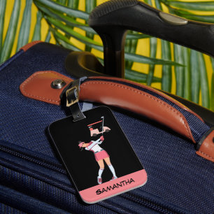 Étiquette À Bagage Golf Lady femme est golfeuse en rose avec le nom  