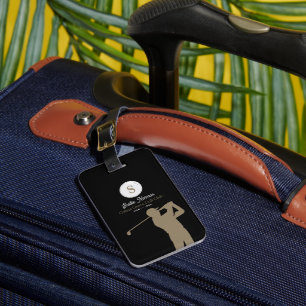 Étiquette À Bagage Golfer Man avec Golf Club Elegant Noir