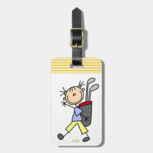 Étiquette À Bagage Golfeur de fille avec le sac et clubs