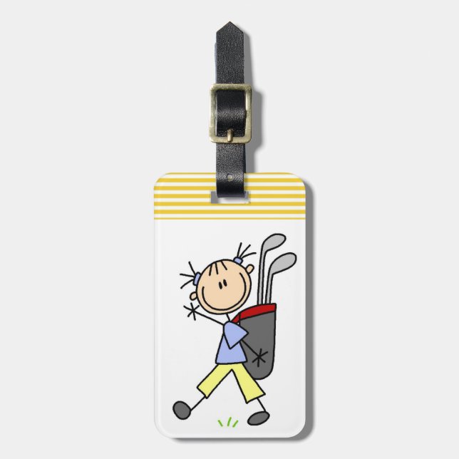 Étiquette À Bagage Golfeur de fille avec le sac et clubs (Devant Vertical)