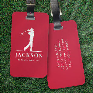 Étiquette À Bagage Golfeur de Monogramme Personnalisé Rouge