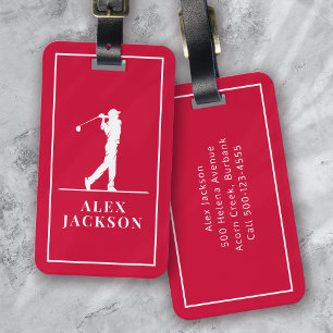 Étiquette À Bagage Golfeur de Monogramme Personnalisé Rouge
