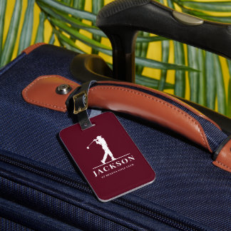 Étiquette À Bagage Golfeur de Monogramme Personnalisé Rouge