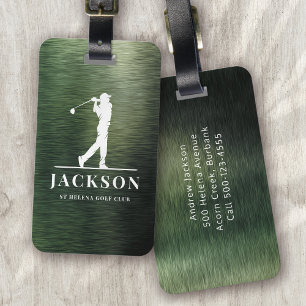 Étiquette À Bagage Golfeur Monogramme personnalisé en métal brossé ve