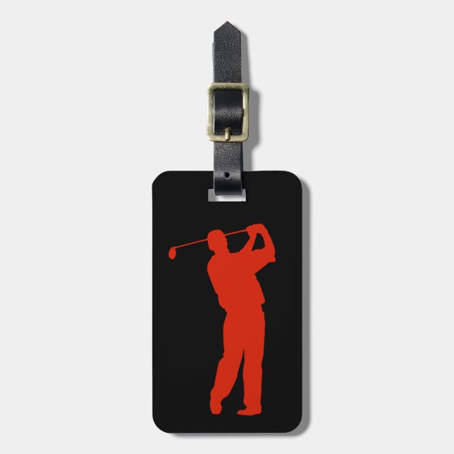 Étiquette À Bagage Golfeur rouge sur le noir (Devant Vertical)