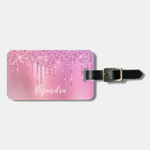 Étiquette À Bagage Gorgeous pink rose gold & purple glitter drips