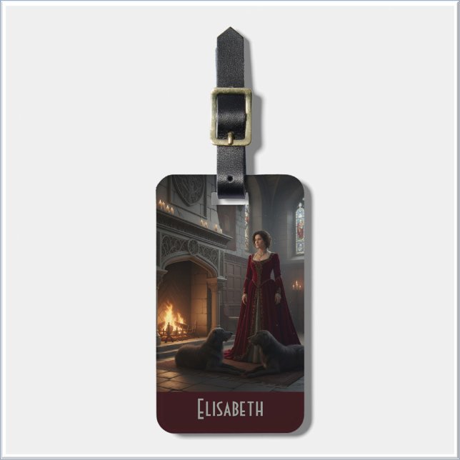 Étiquette À Bagage Gothic Medieval Maiden In Castle with Dogs (Créateur téléchargé)