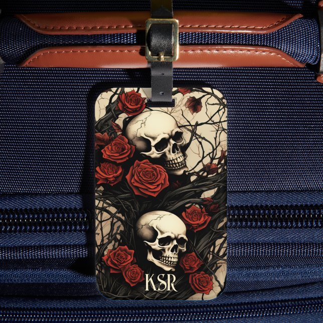 Étiquette À Bagage Gothic Skulls and Red Roses (Créateur téléchargé)