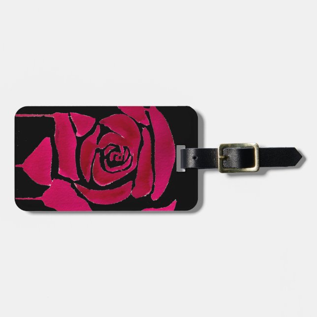Étiquette À Bagage Gothique abstrait rose aquarelle art original (Devant horizontal)