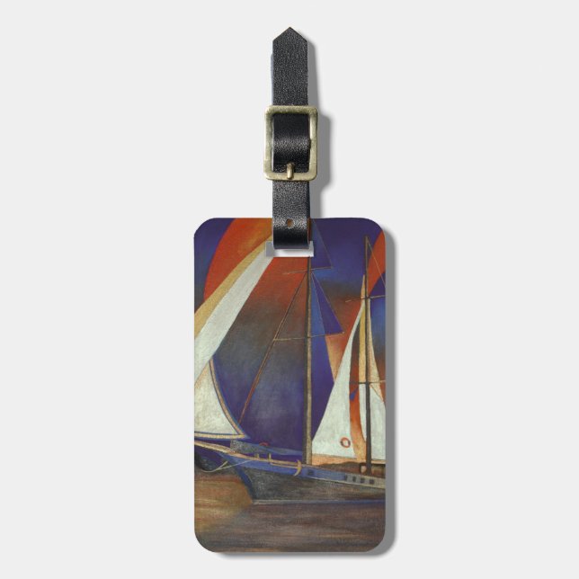 Étiquette À Bagage Goulet Artistique sous voile en orange et violet (Devant Vertical)