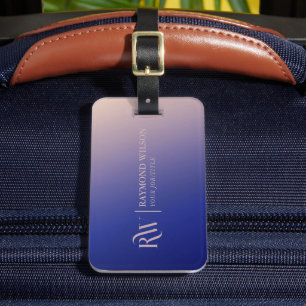 Étiquette À Bagage Gradient Faux Rose Gold et Navy Blue Monogram