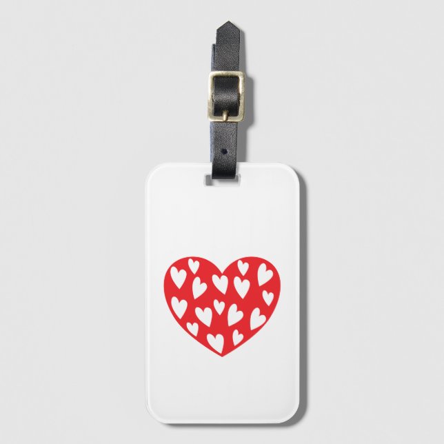 Étiquette À Bagage Grand coeur rouge avec peu de coeur (Devant Vertical)