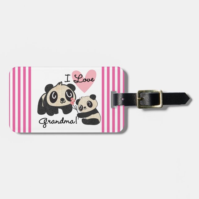 Étiquette À Bagage Grand-maman d'amour des ours panda I (Devant horizontal)