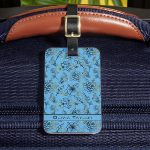 Étiquette À Bagage Grand motif fleuri avec nom personnalisé