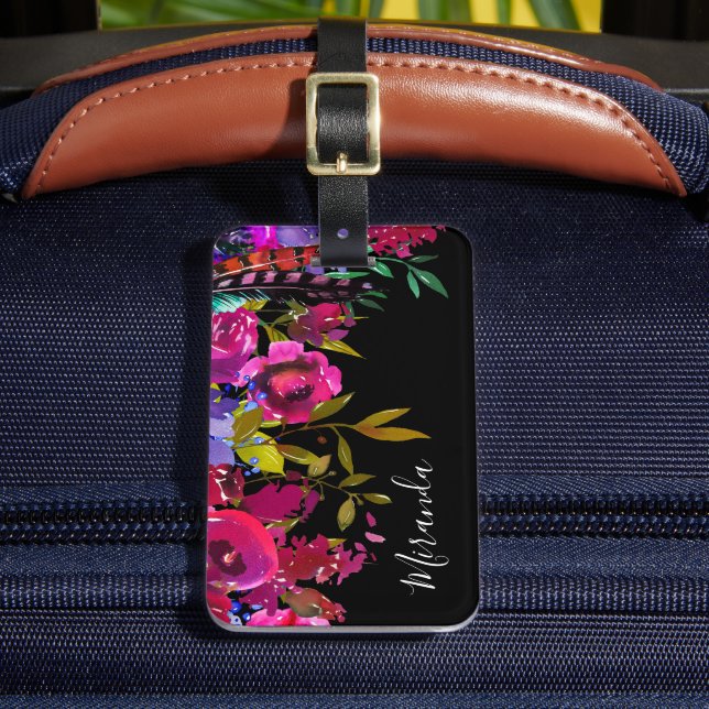 Étiquette À Bagage Gras Boho Floral Personnalisé Monogramme (Insitu Rectoal 2)