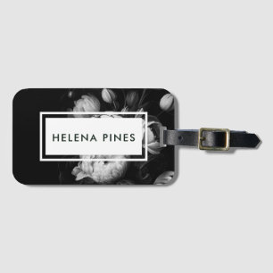 Étiquette À Bagage Gras Moody Painterly Flowers Noir et Blanc