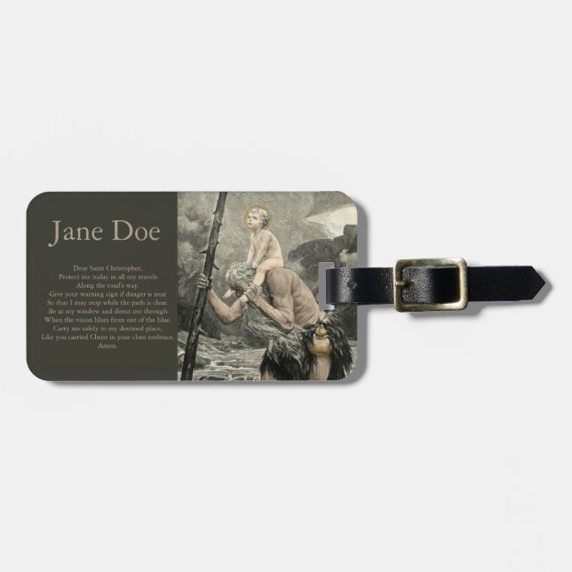Étiquette À Bagage Gravure de prière de voyage de Christopher de (Devant horizontal)