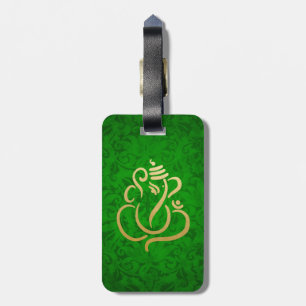 Étiquette À Bagage Green Elegant Gold Ganesha Indian Damask Patte