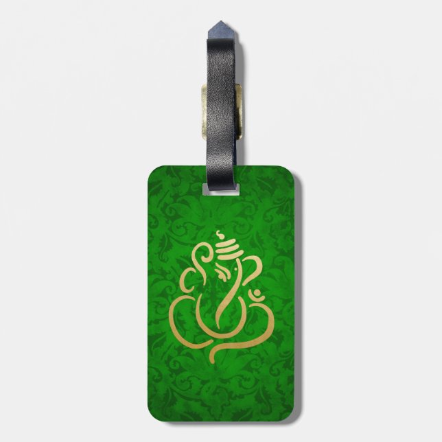 Étiquette À Bagage Green Elegant Gold Ganesha Indian Damask Patte  (Dos Vertical)