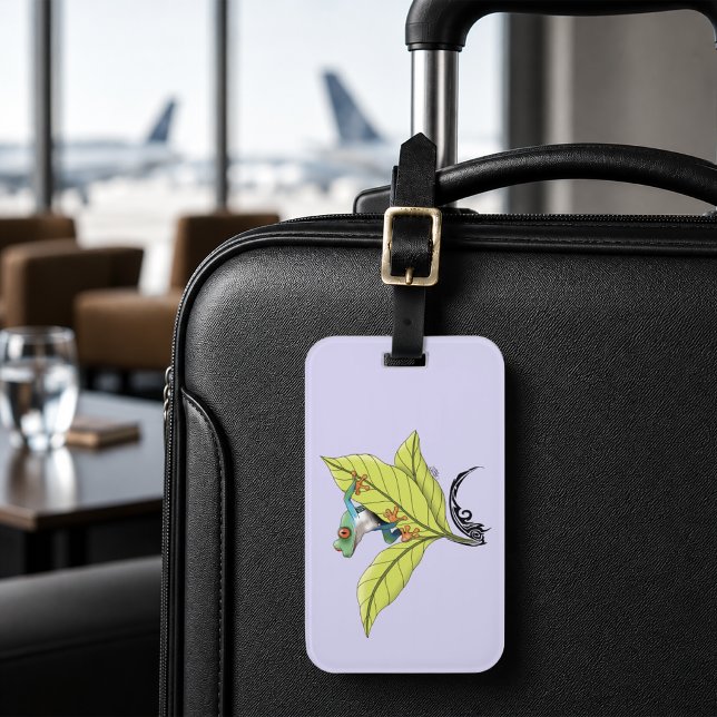 Étiquette À Bagage Grenouille aux yeux rouges Feuilles vertes Lavande (Créateur téléchargé)