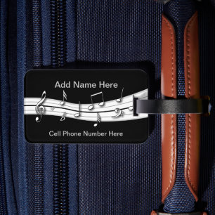 Étiquette À Bagage Grey black and white musical notes score