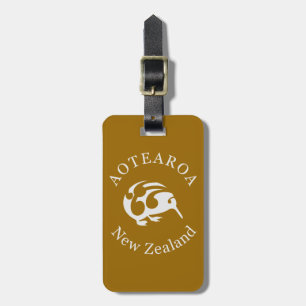 Étiquette À Bagage Grey Kiwi avec Koru, Aotearoa, Nouvelle-Zélande