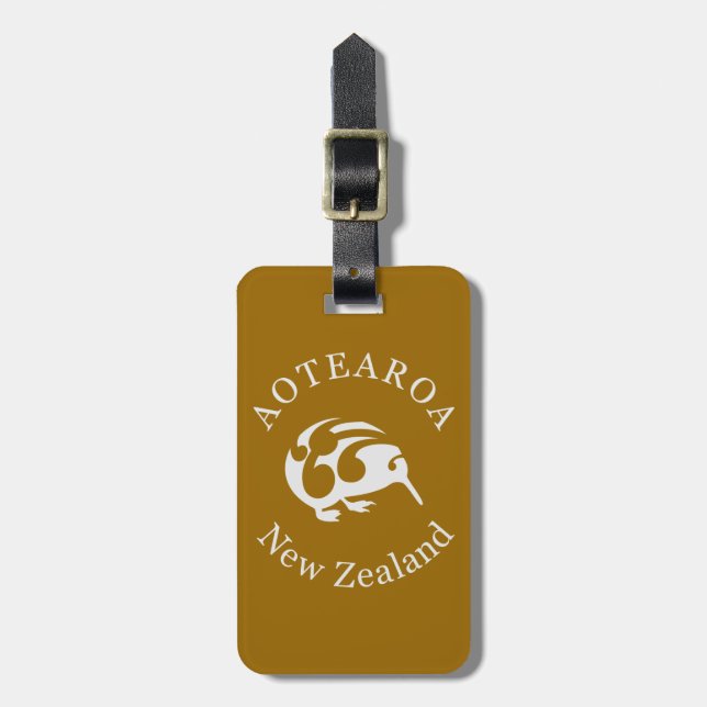 Étiquette À Bagage Grey Kiwi avec Koru, Aotearoa, Nouvelle-Zélande (Devant Vertical)