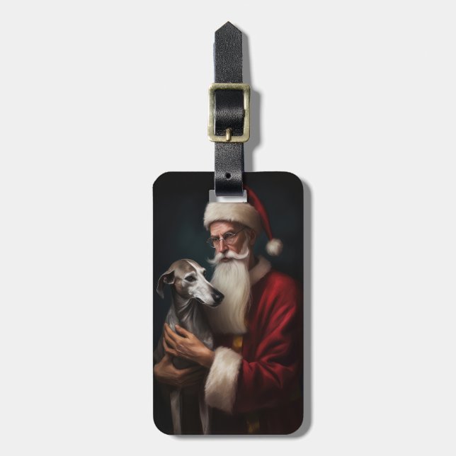 Étiquette À Bagage Greyhound avec Noël Festif du Père Noël (Devant Vertical)