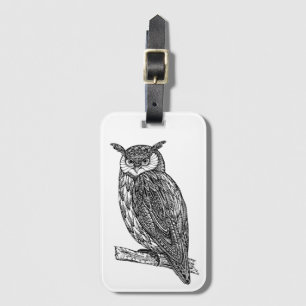Étiquette À Bagage Griffonnage animal de hibou de totem sauvage