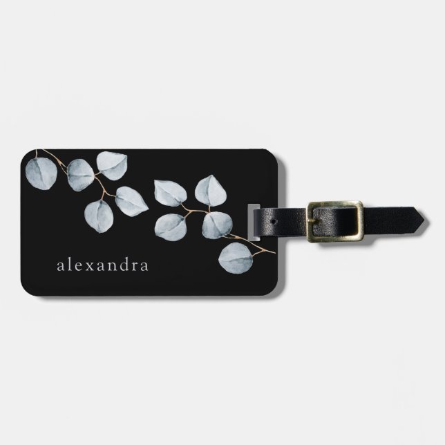 Étiquette À Bagage Gris bleu doux de la simplicité | d'eucalyptus sur (Devant horizontal)