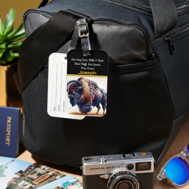 Étiquette À Bagage Gris de bison en herbe dorée à Dusk (Recto & Verso)