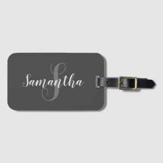 Étiquette À Bagage Gris et Monogramme blanc glamour