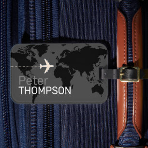 Étiquette À Bagage Gris noir personnalisé élégant voyage mondial