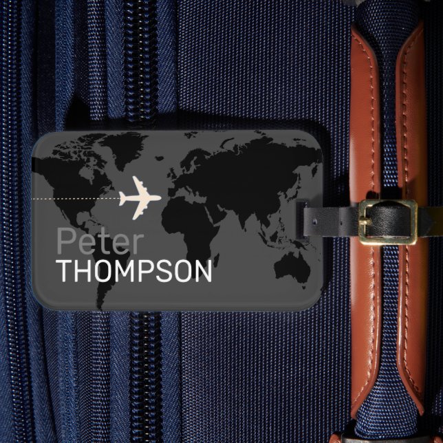 Étiquette À Bagage Gris noir personnalisé élégant voyage mondial (Insitu Rectoal 4)