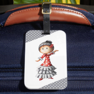 Étiquette À Bagage Gris Rouge Blanc Polka Dot Flamenco Sevillana Dans