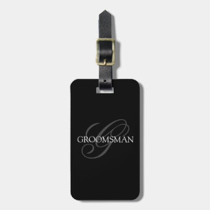 Étiquette À Bagage Groomsman Monogramme Gris noir
